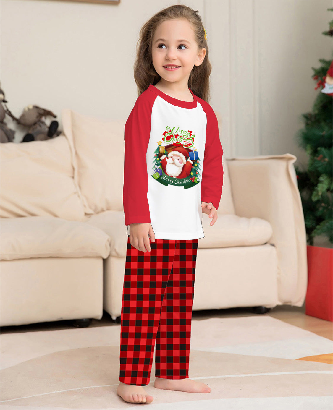 Christmas Parent-Child Matching Pajamas – Long Sleeve T-Shirt & Plaid Pants Family Set - ZA-ZOLA