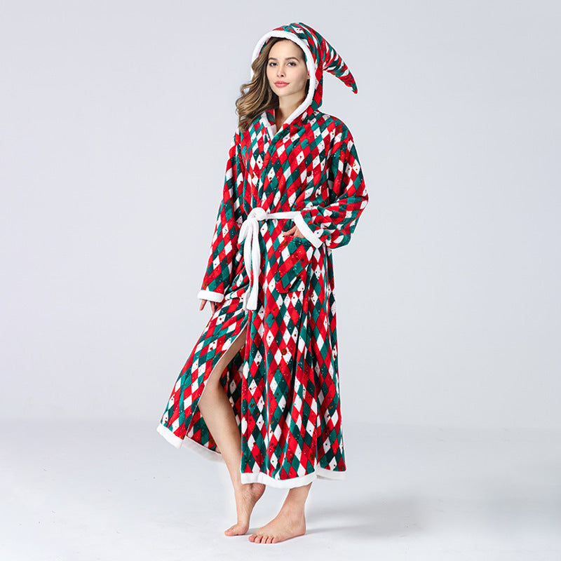 Women's Christmas Fleece Hooded Bathrobe – Plush Long Winter Sleepwear for Cozy Nights - ZA-ZOLA