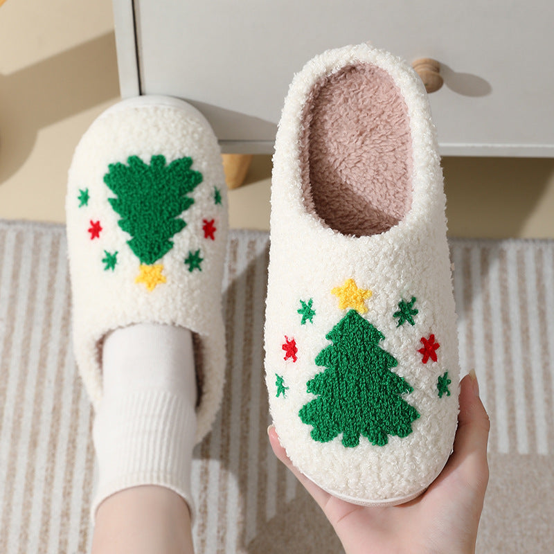 Christmas Cartoon Santa Claus Slippers for Couples – Cute Cotton Winter Home Slippers for Women & Men – Warm Furry Shoes - ZA-ZOLA