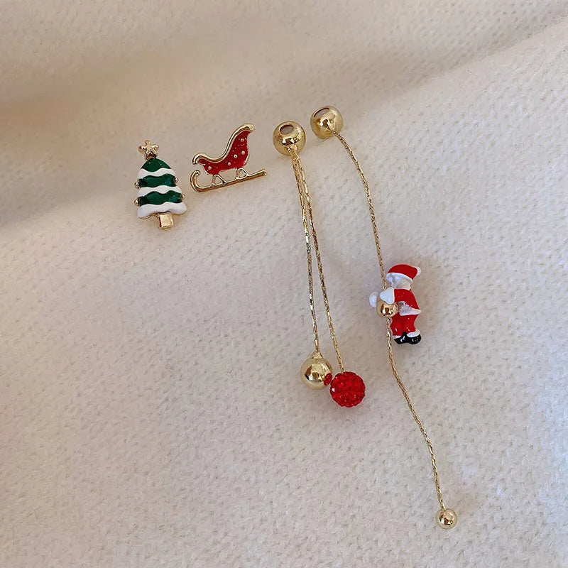 INS Fashion Xmas Earrings – Moving Santa Claus & Long Tassel Asymmetric Drop Earrings for Women - ZA-ZOLA