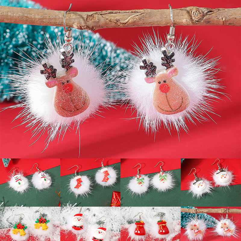 Winter Snowflake & Christmas Elk Hair Ball Earrings – Cute INS Holiday Jewelry for Women - ZA-ZOLA