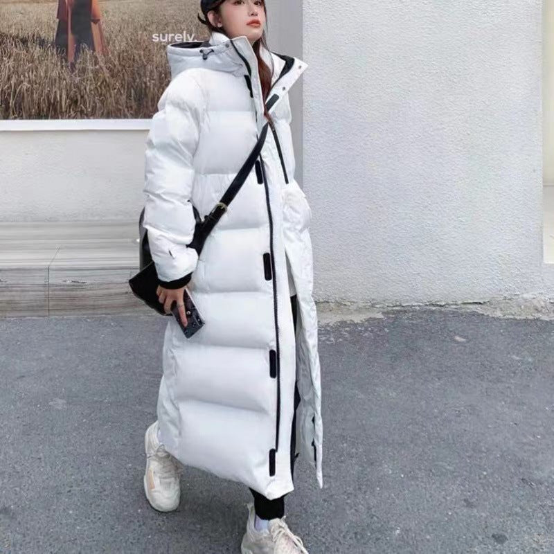 Korean-Style Mid-Length Over-the-Knee Down Cotton-Padded Coat – Stylish & Warm Winter Outerwear