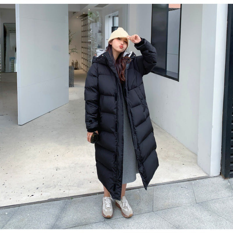 Korean-Style Mid-Length Over-the-Knee Down Cotton-Padded Coat – Stylish & Warm Winter Outerwear