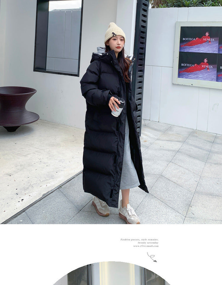 Korean-Style Mid-Length Over-the-Knee Down Cotton-Padded Coat – Stylish & Warm Winter Outerwear