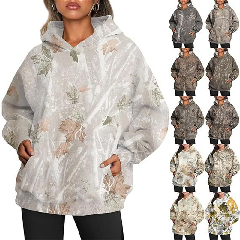 Women's Camouflage Hoodie with Maple Leaf Print – Oversized Sports Hoodie for Ultimate Comfort