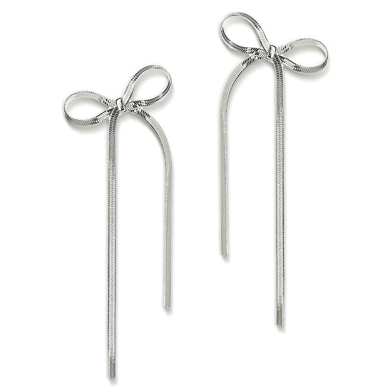 Stainless Steel Jewelry Non-tarnish Herringbone Bow Earrings Hypoallergenic 18k Gold Plated Ribbon Bow Bowknot Earring - ZA-ZOLA