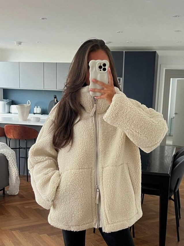 Women’s Lamb Wool Turtleneck Woolen Coat – Stylish & Warm Winter Outerwear