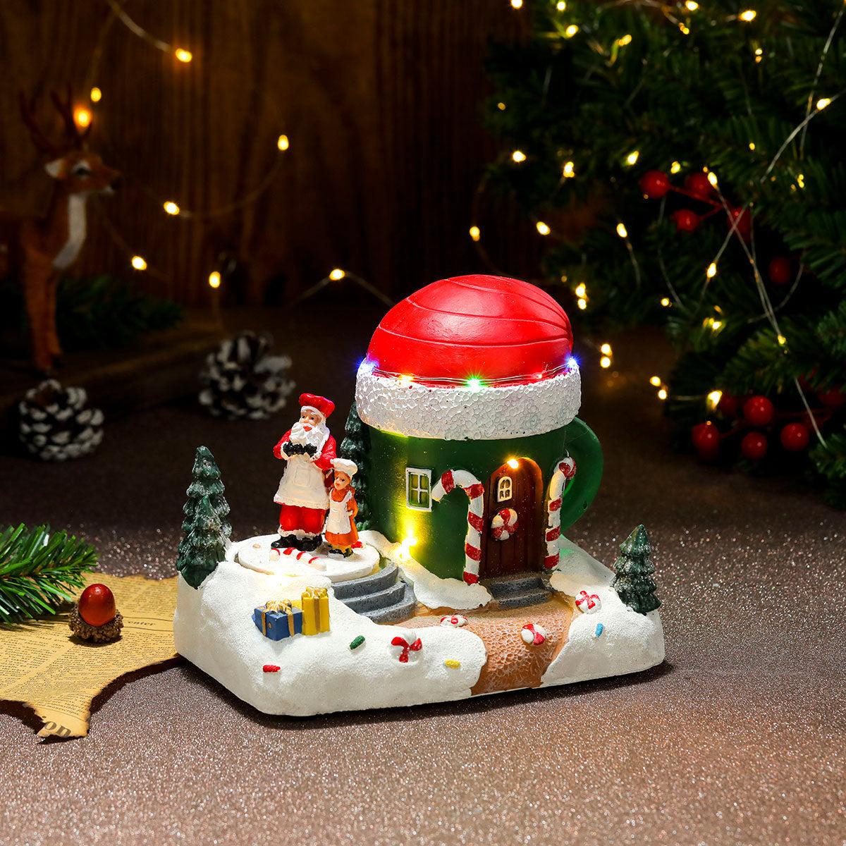 Rotating Christmas Resin Music Box – Luminous Holiday Ornament with Soothing Melody - ZA-ZOLA