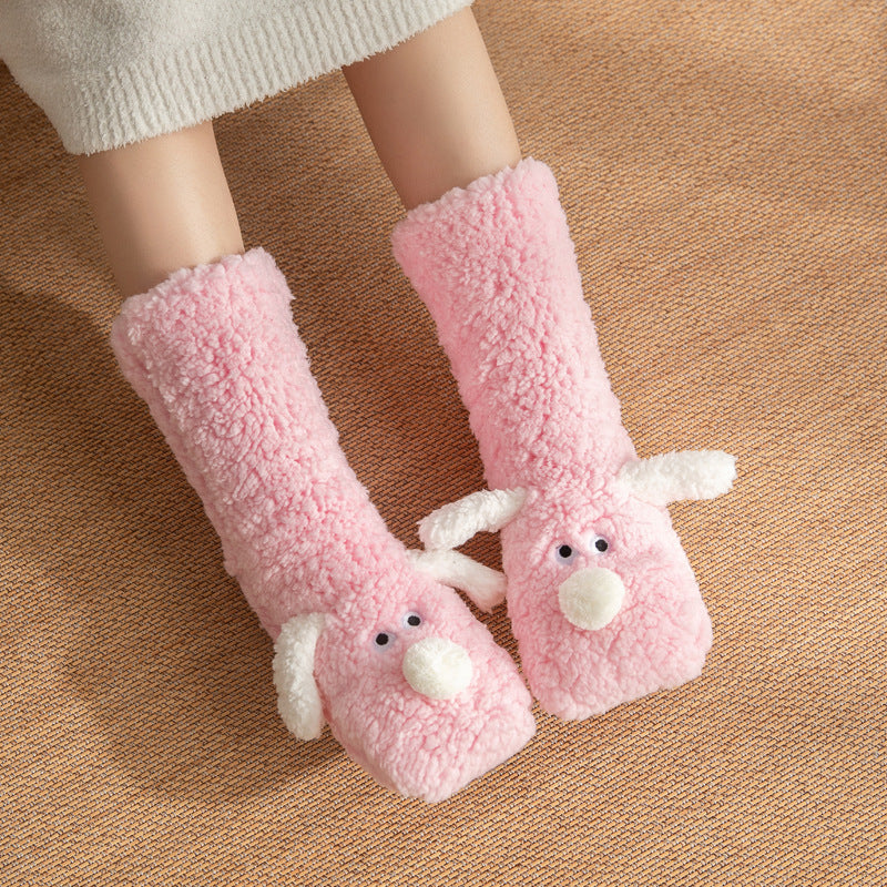 Cute Cartoon Dog Plush Floor Socks – Warm Non-Slip Winter Socks for Women - ZA-ZOLA