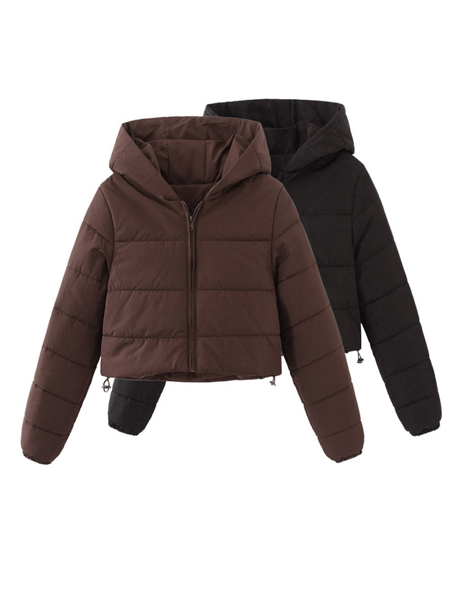 Fashion Zipper Hooded Short Coat – Winter Mandela-Color Jacket for Women