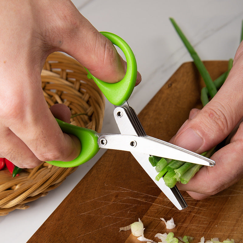 Multifunctional Multi-layer Green Onion Scissors Stainless Steel Onion Cutting Knife Herb Seaweed Spice Scissors Kitchen Scissor Kitchen Gadgets - ZA-ZOLA