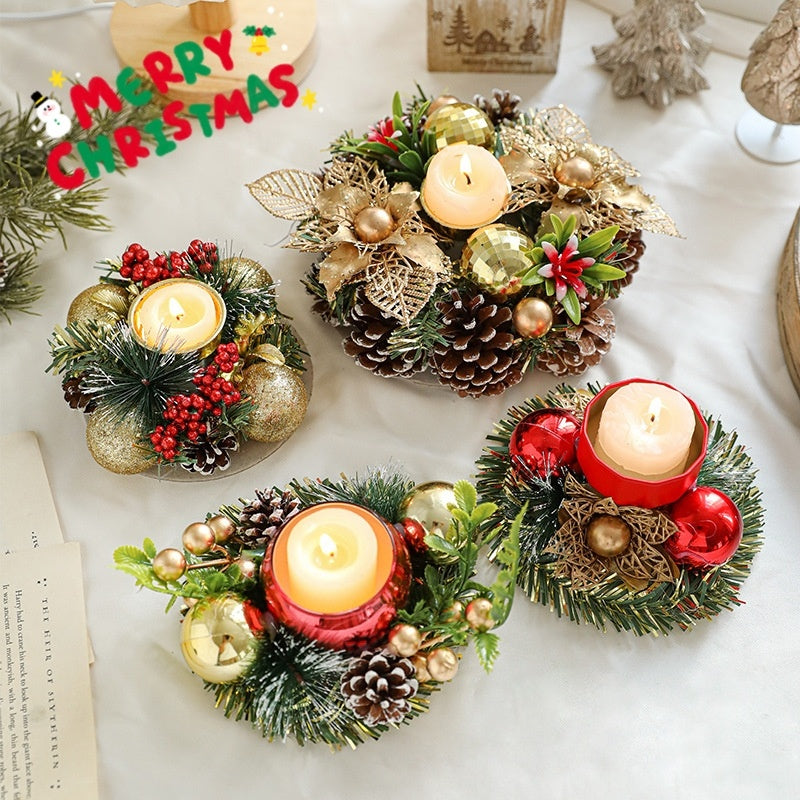 Festive Metal Candlestick Wreath | Elegant Pinecone Candle Holder - ZA-ZOLA