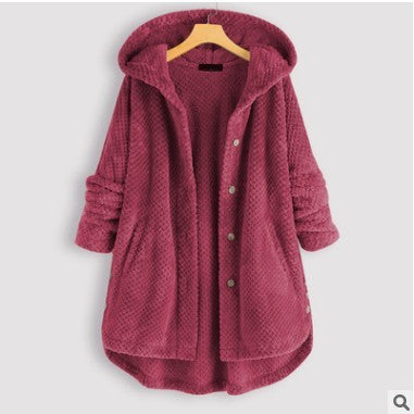 Women's Pure Color Hooded Double-Sided Velvet Sweatshirt Coat – Stylish & Warm Winter Fashion