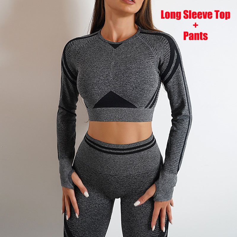 Seamless Yoga Pants & Sports Gym Fitness Leggings with Long Sleeve Tops – Butt Lifting Slim Workout Outfits