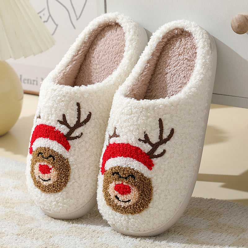 Christmas Cartoon Santa Claus Slippers for Couples – Cute Cotton Winter Home Slippers for Women & Men – Warm Furry Shoes - ZA-ZOLA