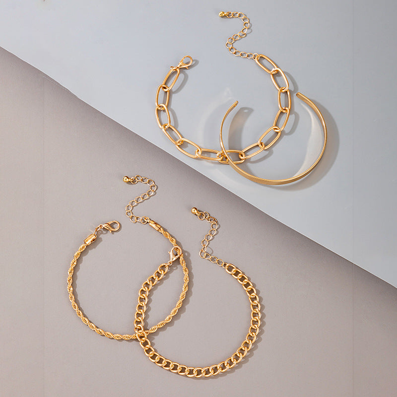 Exaggerated And Minimalist Gold Thick Chain Bracelet Set Of Four Pieces - ZA-ZOLA