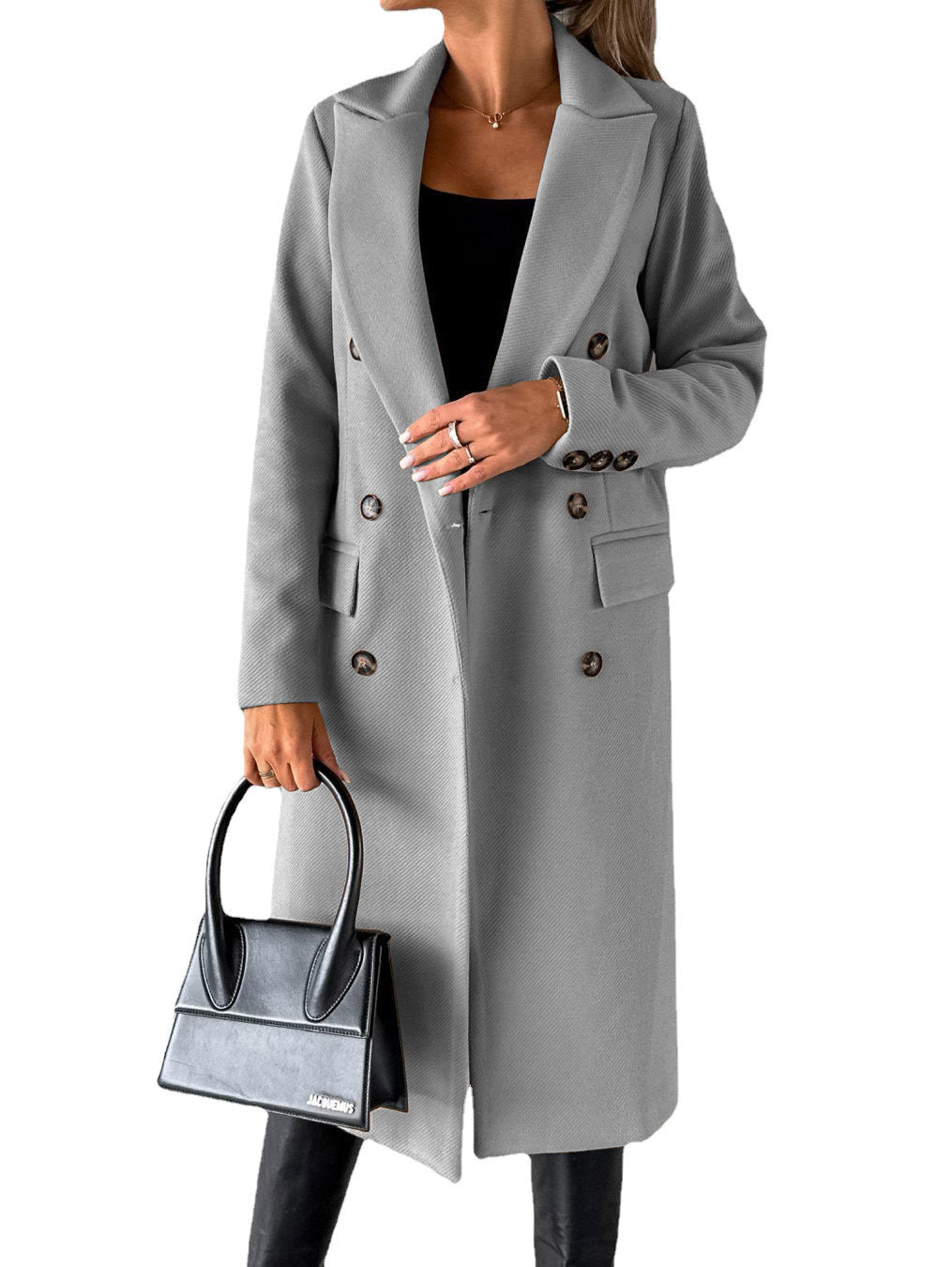 Long Sleeve Lapel Coat – Women’s Winter Double-Breasted Slim Long Jacket