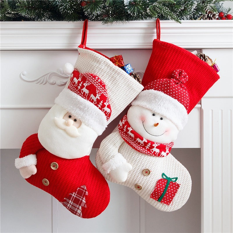 Large Red & White Knitted Christmas Stocking – Santa Claus Fireplace Decor & Gift Bag - ZA-ZOLA