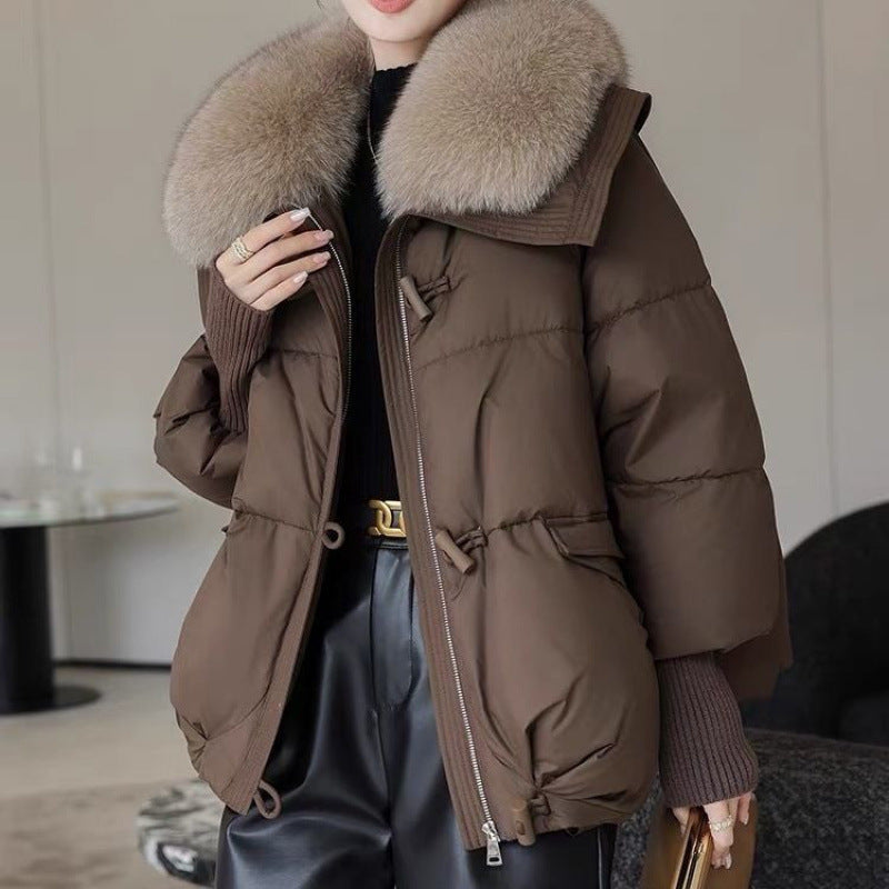 Down Cotton-Padded Jacket for Women – Short Fur Collar Thickened Winter Coat