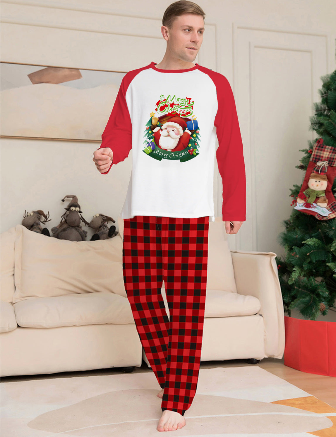 Christmas Parent-Child Matching Pajamas – Long Sleeve T-Shirt & Plaid Pants Family Set - ZA-ZOLA