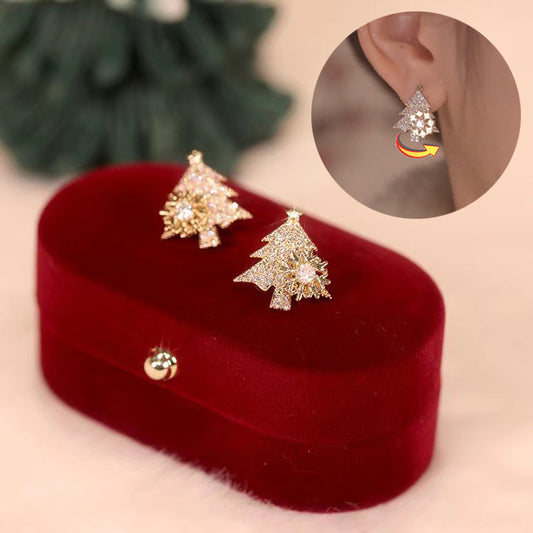 Rotatable Christmas Tree & Snowflake Earrings – Shiny Rhinestone Festive Jewelry for Winter - ZA-ZOLA