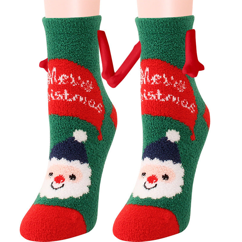 Christmas Magnetic Suction Couple Socks – Warm Coral Fleece Tube Socks for Winter Comfort - ZA-ZOLA