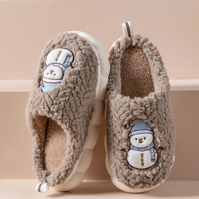 Cute Snowman Plush Slippers – Warm Winter Thick-Soled Non-Slip Indoor Shoes for Couples, Women & Men - ZA-ZOLA