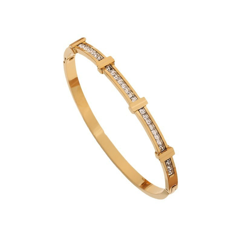 Simple Zircon Double Layer Geometric Open Bracelet - ZA-ZOLA