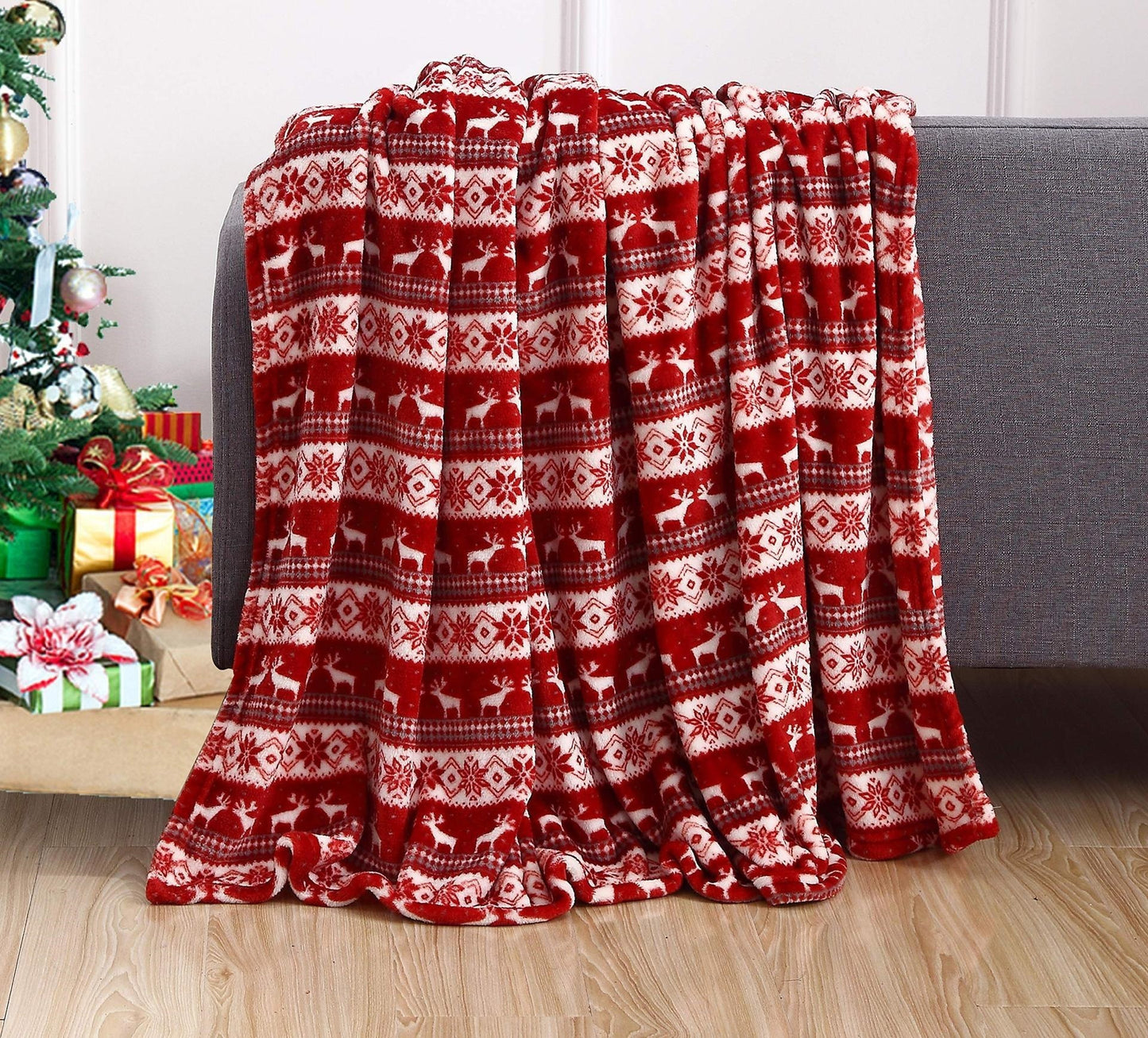 Cozy Christmas Elk & Snowman Print Blanket - Double-Sided Flannel for Winter Comfort - ZA-ZOLA