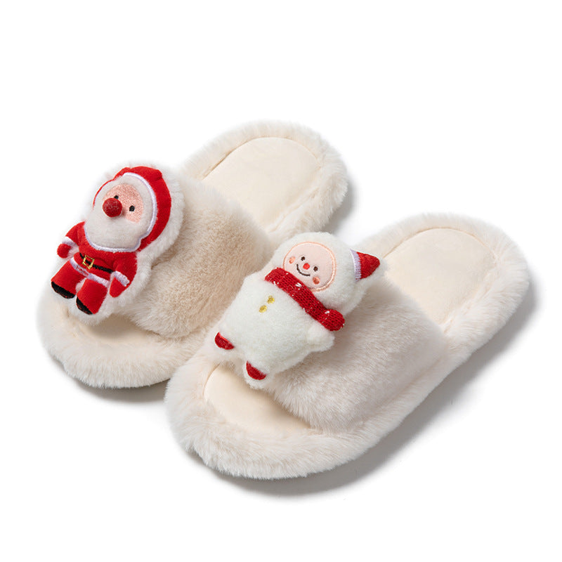 Santa Claus Open-Toe Cotton Slippers – Cozy Winter Indoor Plush Slippers for Women – Warm Furry Christmas Shoes - ZA-ZOLA