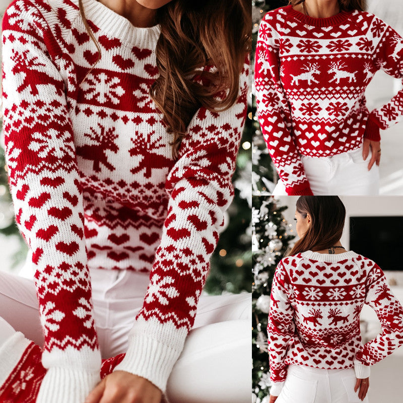 Christmas Elk Knitted Sweater – Long Sleeve Festive Winter Wear for Women & Men - ZA-ZOLA