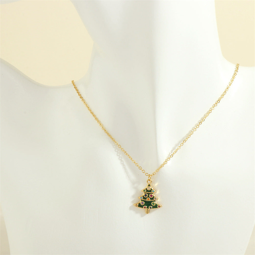 Festive Christmas Tree, Santa Claus, Elk & Snowman Oil-Drop Necklace – Colorful Rhinestone Clavicle Chain for Women - ZA-ZOLA