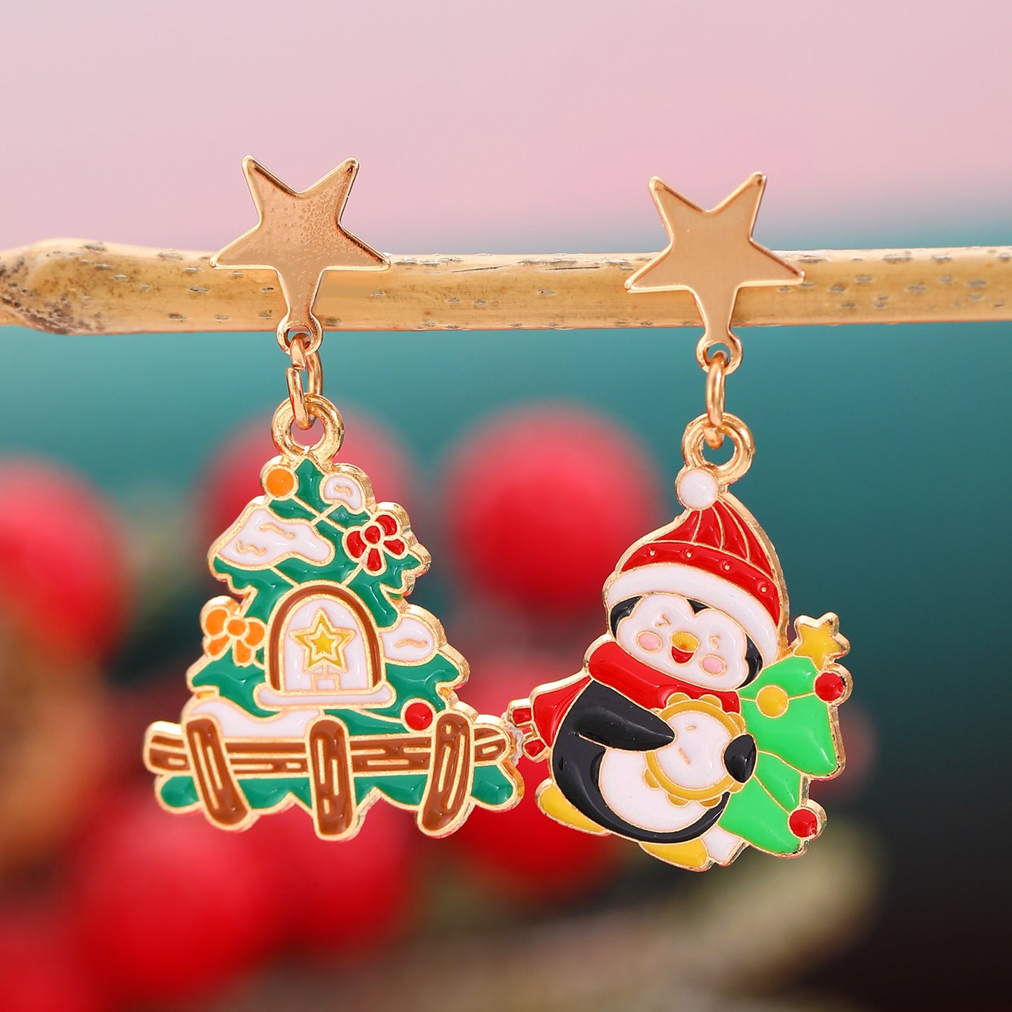 Fashionable Asymmetric Cartoon Dripping Oil Christmas Elk Earrings – Fun & Festive Holiday Jewelry - ZA-ZOLA