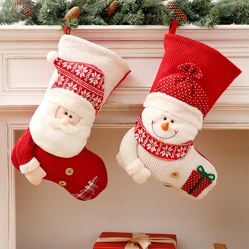 Large Red & White Knitted Christmas Stocking – Santa Claus Fireplace Decor & Gift Bag - ZA-ZOLA