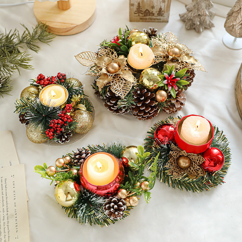 Festive Metal Candlestick Wreath | Elegant Pinecone Candle Holder - ZA-ZOLA