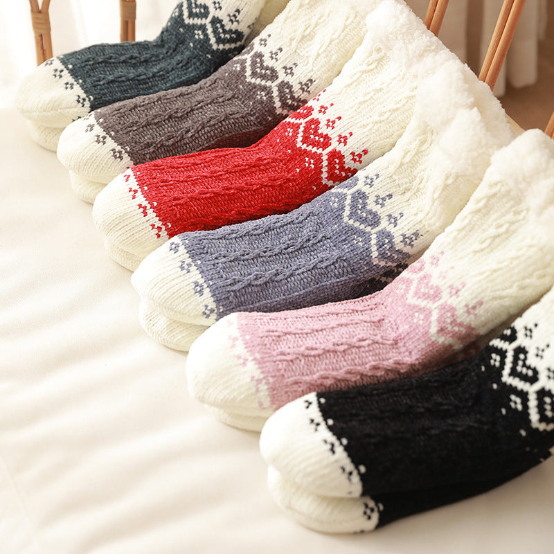 Love Knitted Plush Floor Socks – Warm Non-Slip Winter Carpet Socks for Women – Christmas Home Comfort - ZA-ZOLA