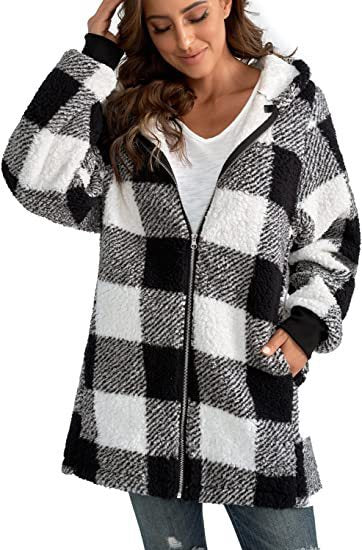 European & American Plush Women's Plaid Coat – Long-Sleeved Winter Fashion