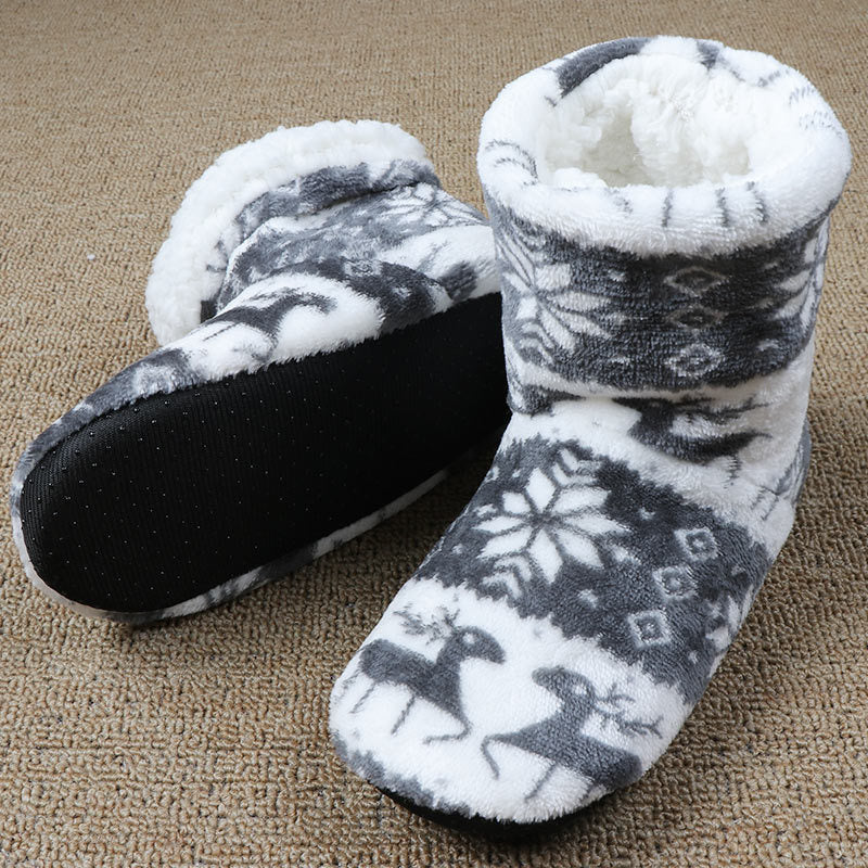 Christmas Elk Indoor Sock Shoes – Warm Plush House Slippers for Winter – Cozy Floor Shoes - ZA-ZOLA