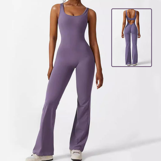 Women’s Sleeveless Flare Jumpsuit – Fitness & Yoga Long Pants for Comfort and Style