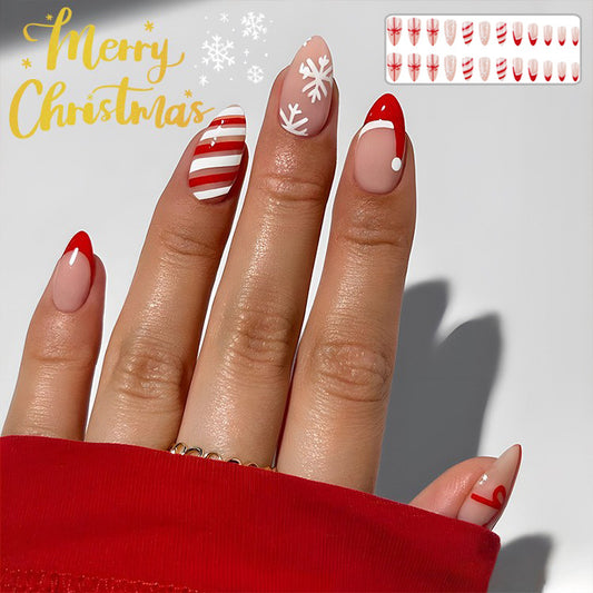 24pcs Christmas False Nails – Festive Snowflake & Hat Design, Perfect for Holiday Parties - ZA-ZOLA