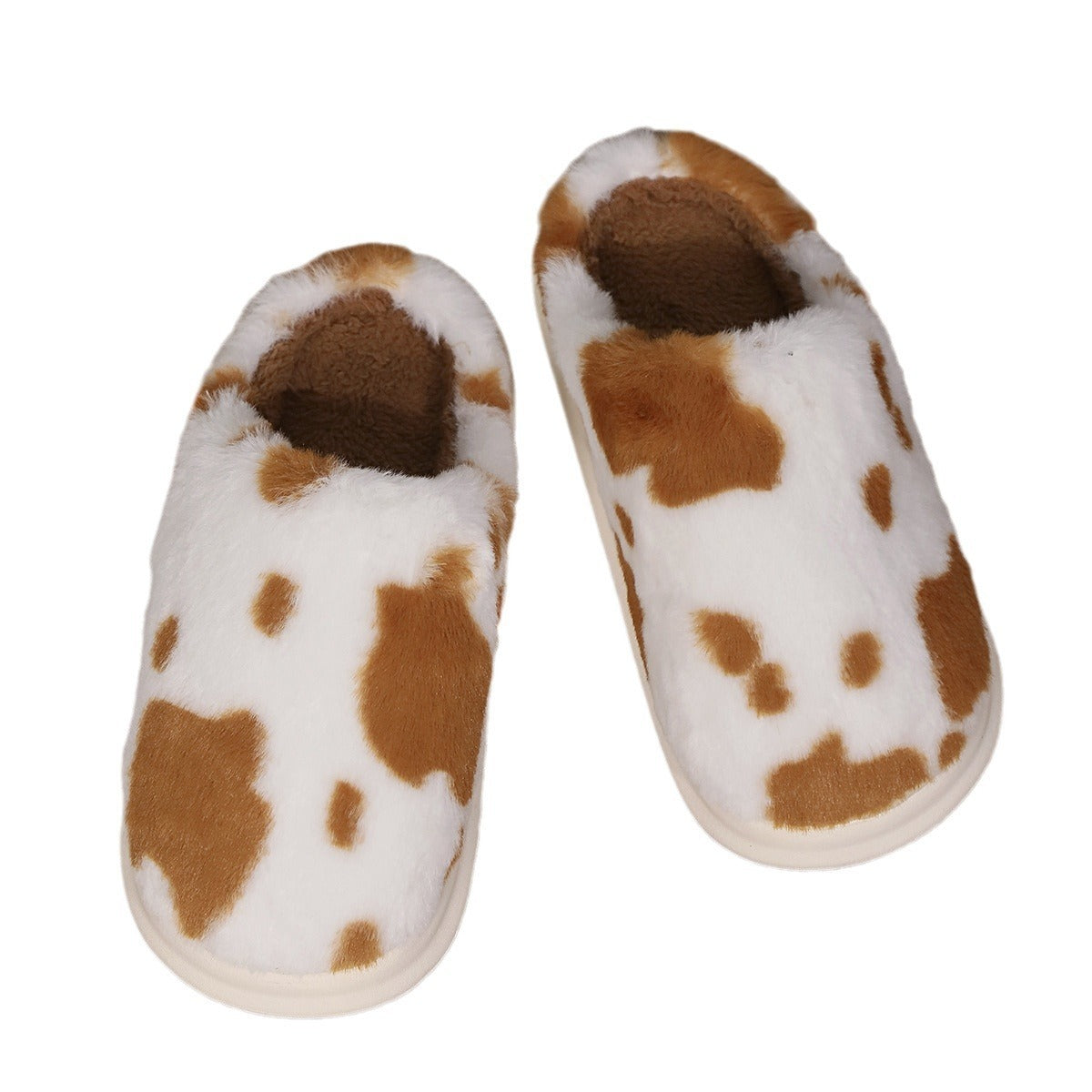 Cute Cow Spotted Plush Slippers Winter Warm Non-slip Bedroom Floor Fuzzy Slipper Couple Women House Shoes - ZA-ZOLA