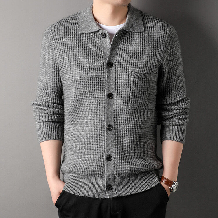 Twist Jacquard Lapel Sweater Cardigan Men's Outer Wear Autumn And Winter Trends Fashion Slim Knit Top Coat - ZA-ZOLA