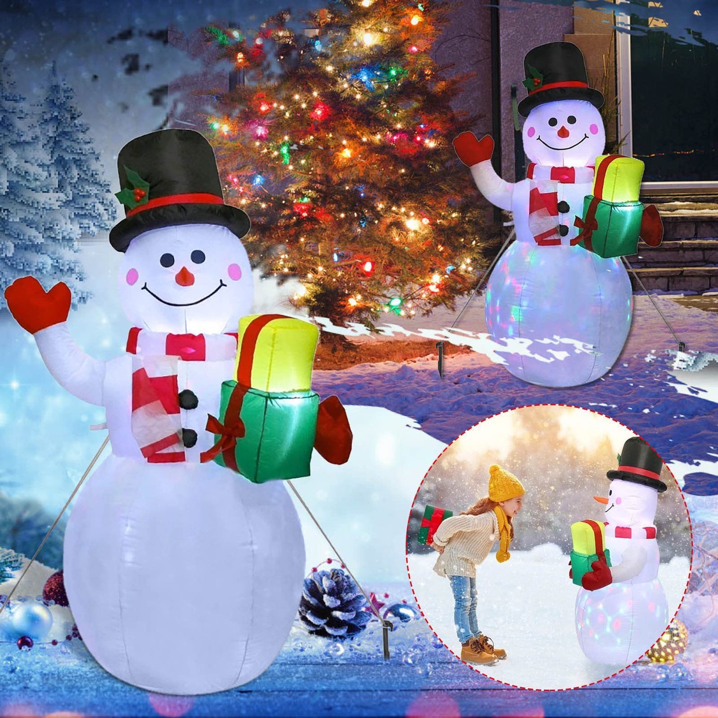 Glowing Christmas LED Santa & Snowman Inflatable – Outdoor Yard Decor - ZA-ZOLA