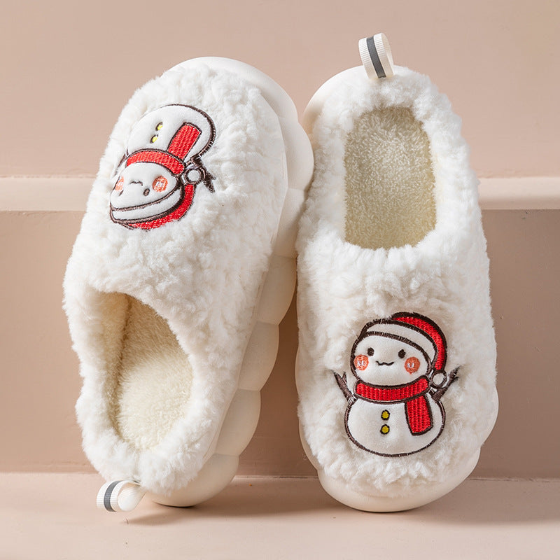 Cute Snowman Plush Slippers – Warm Winter Thick-Soled Non-Slip Indoor Shoes for Couples, Women & Men - ZA-ZOLA