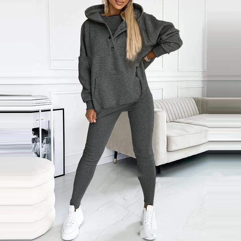 3pcs Women's Sports Suit – Loose Hooded Sweatshirt, Vest & Slim Trousers Set