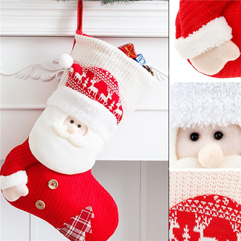 Large Red & White Knitted Christmas Stocking – Santa Claus Fireplace Decor & Gift Bag - ZA-ZOLA