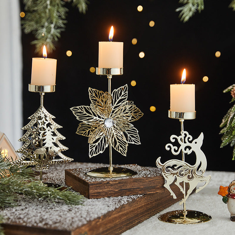 Romantic Wrought Iron Christmas Candlestick – Elegant Candle Tray Decoration - ZA-ZOLA