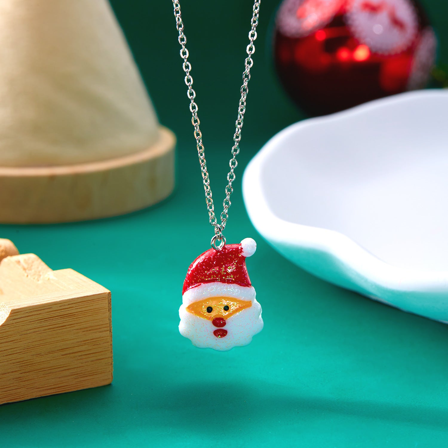 Cute Cartoon Resin Christmas Necklace – Snowman & Santa Claus Pendant Clavicle Chain for Women - ZA-ZOLA