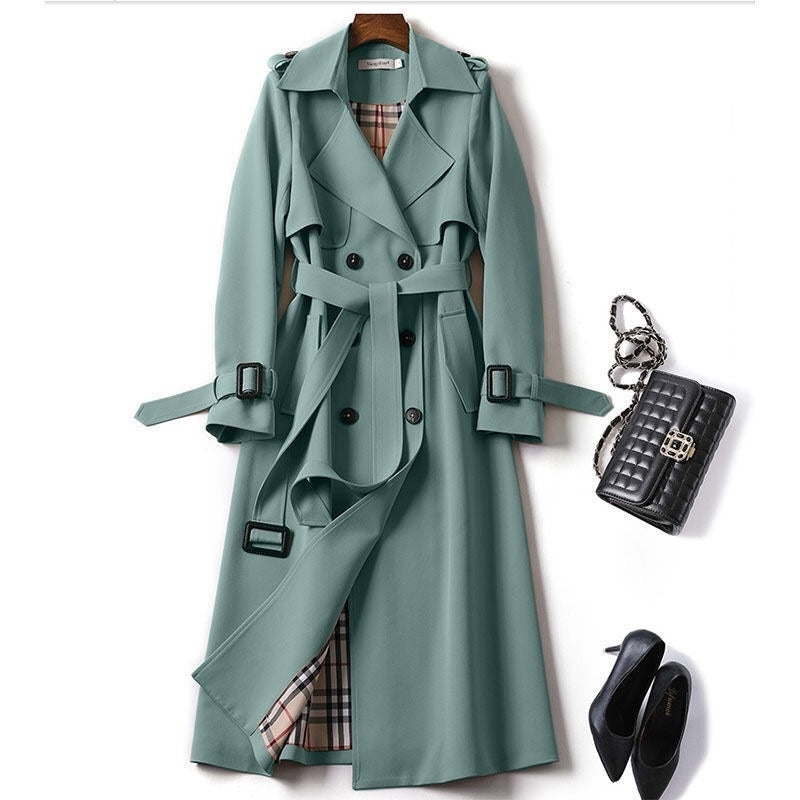 Double-Breasted Mid-Length Tie Trench Coat – Stylish Women’s Outerwear for Fall & Winter