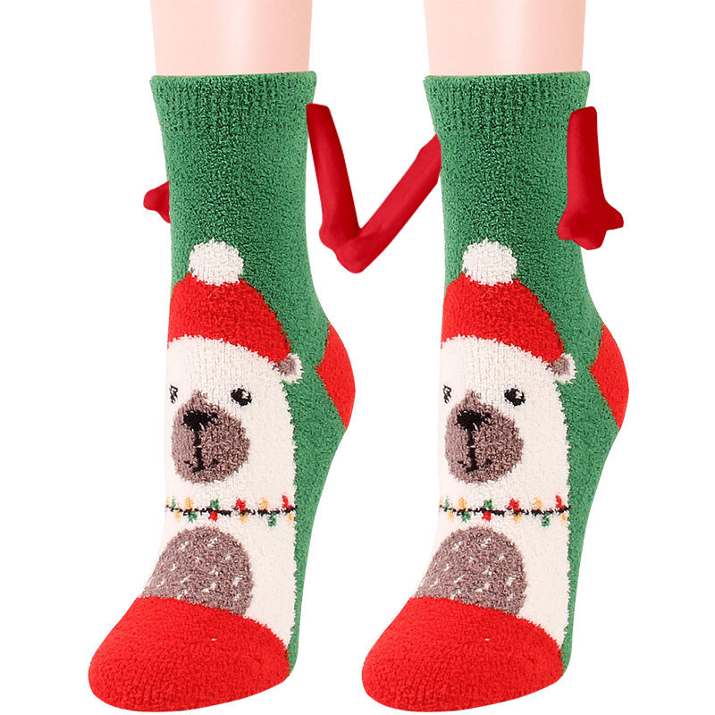 Christmas Magnetic Suction Couple Socks – Warm Coral Fleece Tube Socks for Winter Comfort - ZA-ZOLA